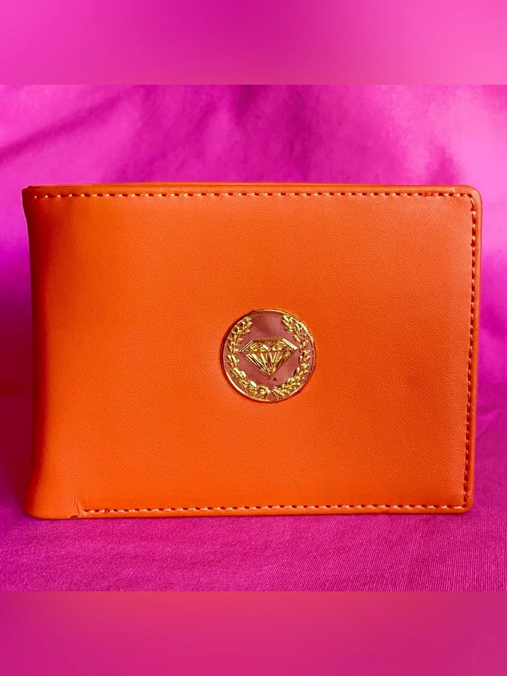 Diamond Supply Co. Orange Leather Bifold Wallet Card Gold